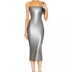 Miaou Lila Dress Dark Grey Midi Latex Strapless XXS $450